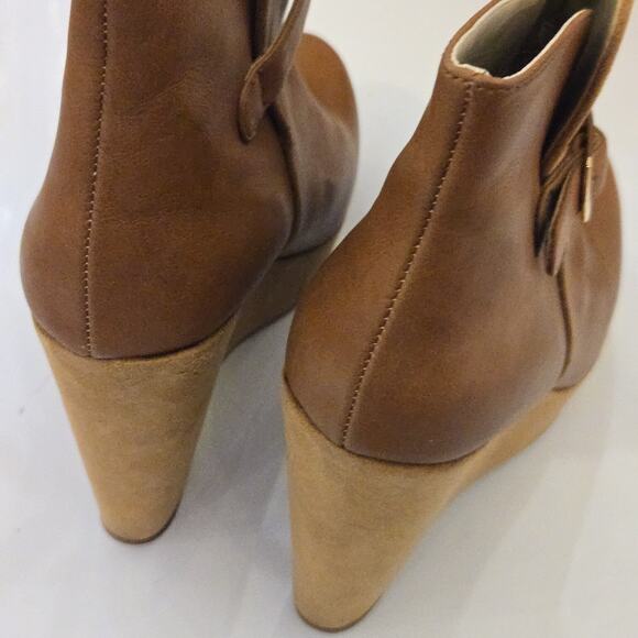 Stella McCartney Beige Leather Brown Wedge Ankle Boot Size 39 - Picture 3 of 12